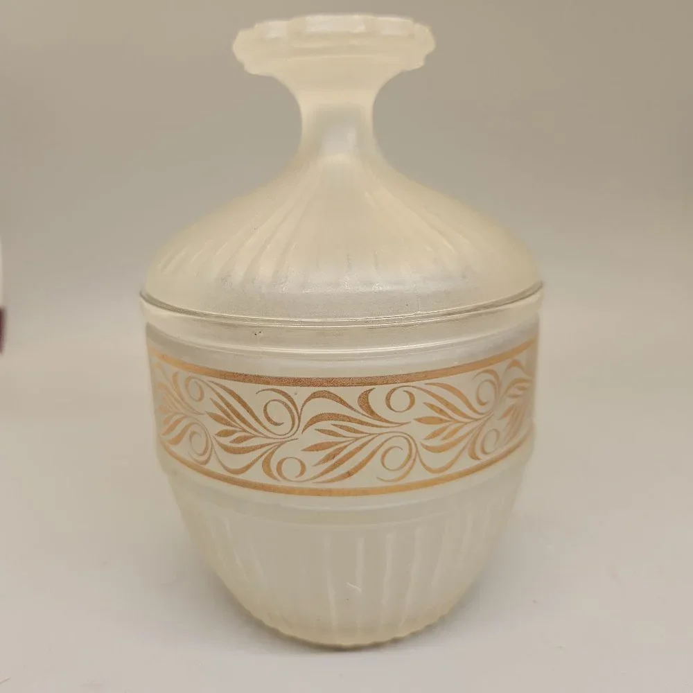 Vtg Frosted Glass with Gold Band Vanity Dish